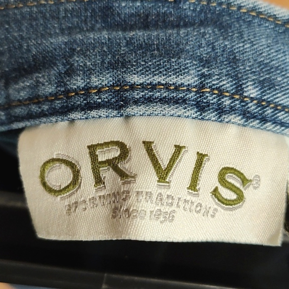 90s Vintage Orvis Denim Skirt Button Front Flared Hem Belt Loops 100% Cotton 14 - Picture 9 of 10